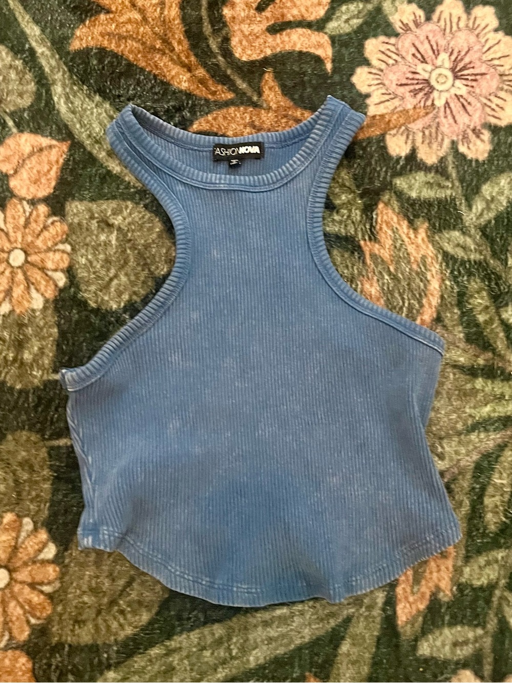 Fashion Nova Dusty Blue Ribbed Racerback Crop Tank